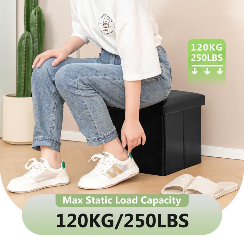 B FSOBEIIALEO Folding Storage Ottoman Cube with Faux Leather for Living Room, Bedroom, Home Office, Dorm Storage Footrest Black 11.8"x11.8"x11.8" - Image 5